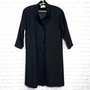 VINTAGE |•FORECASTER•| 100% Wool Long Black Coat Velvet Collar & Buttons Size 8